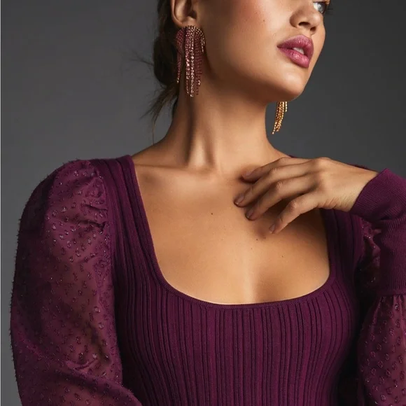 Anthropologie Purple Puff-Sleeve Shimmer Sweater Small - Picture 2 of 8